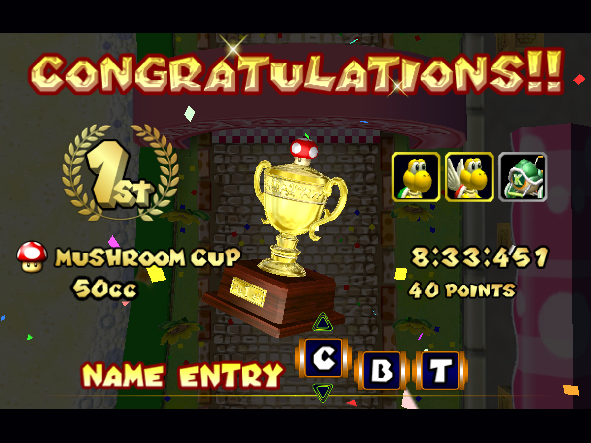 Mario Kart Congrats screen